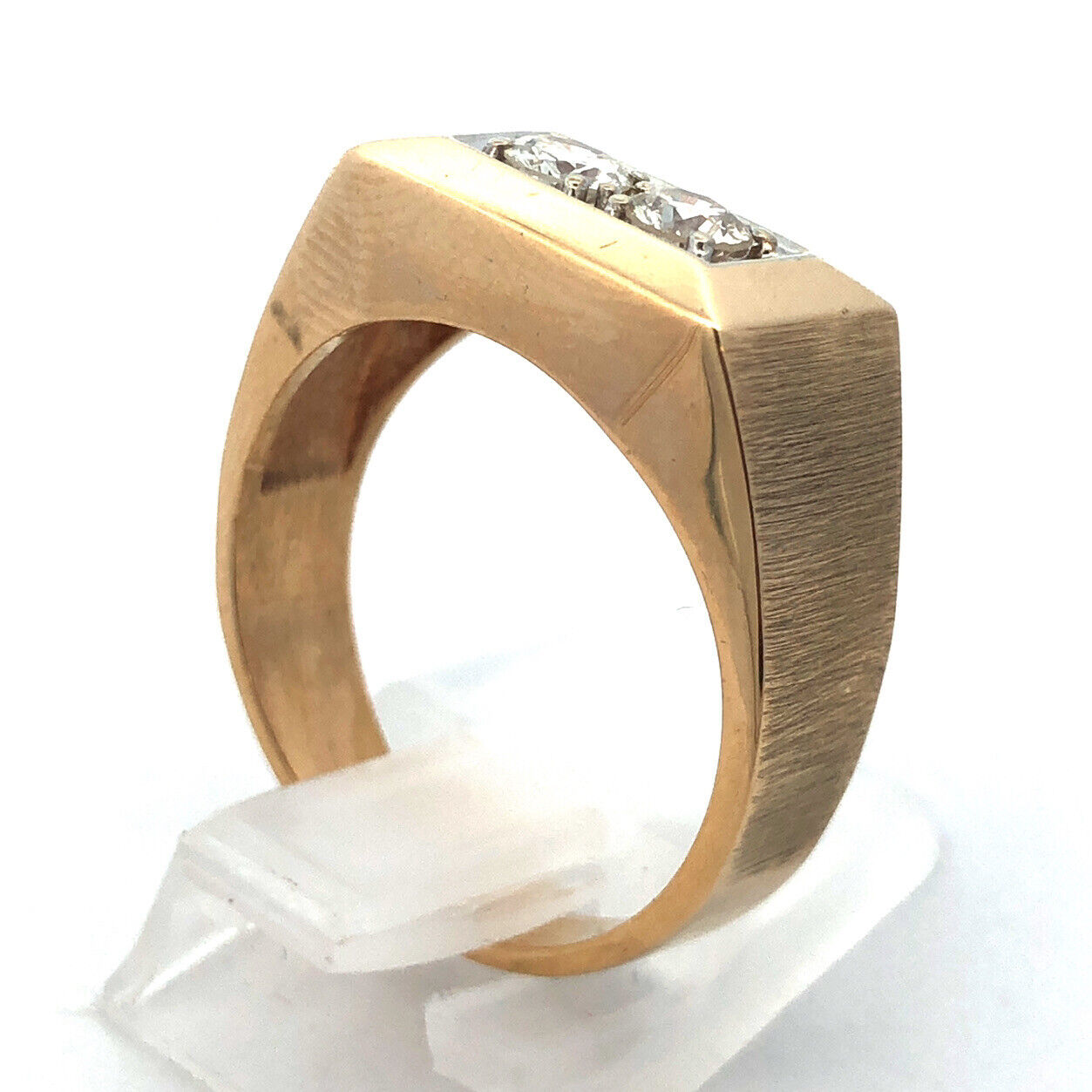 14K Yellow Gold Round Diamond Duo Rectangle Statement Dome Ring