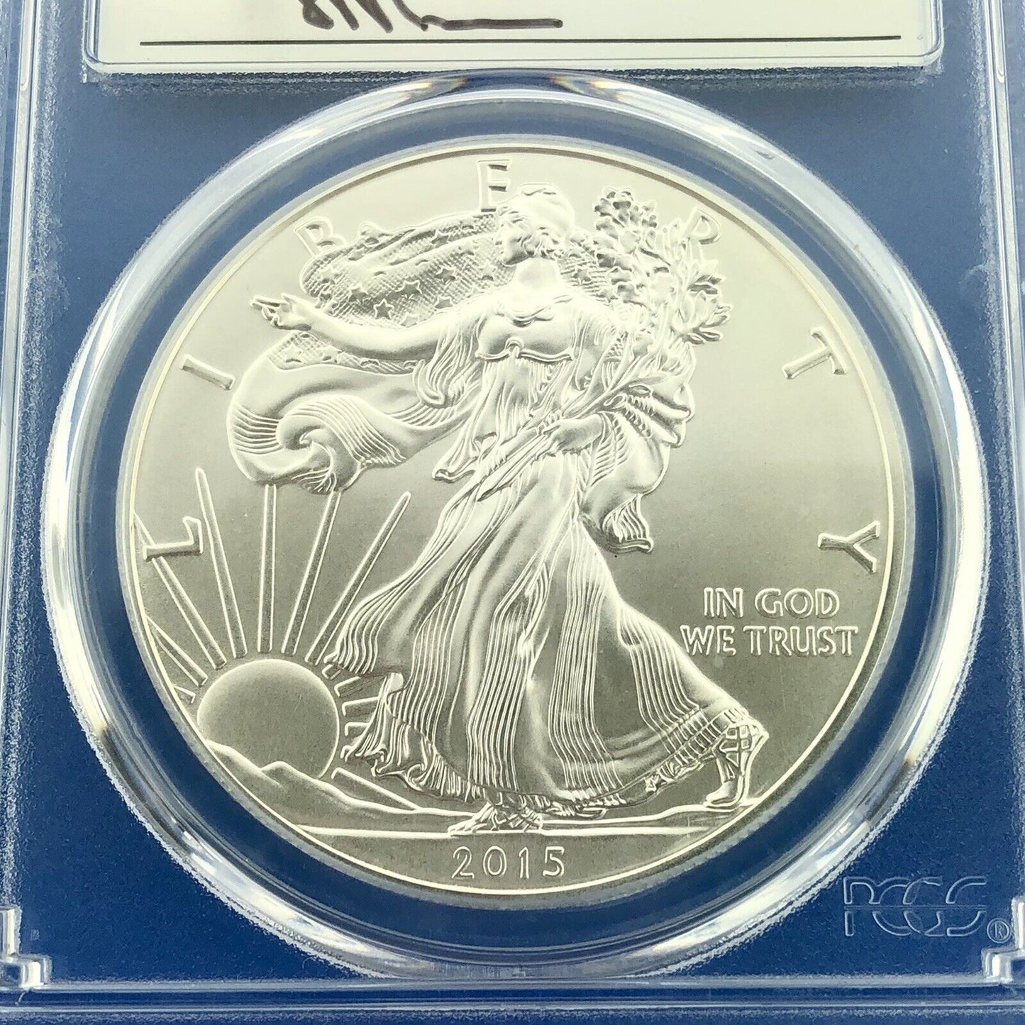 2015 W Burnished 1 Oz American Silver Eagle John Mercanti Label PCGS SP70