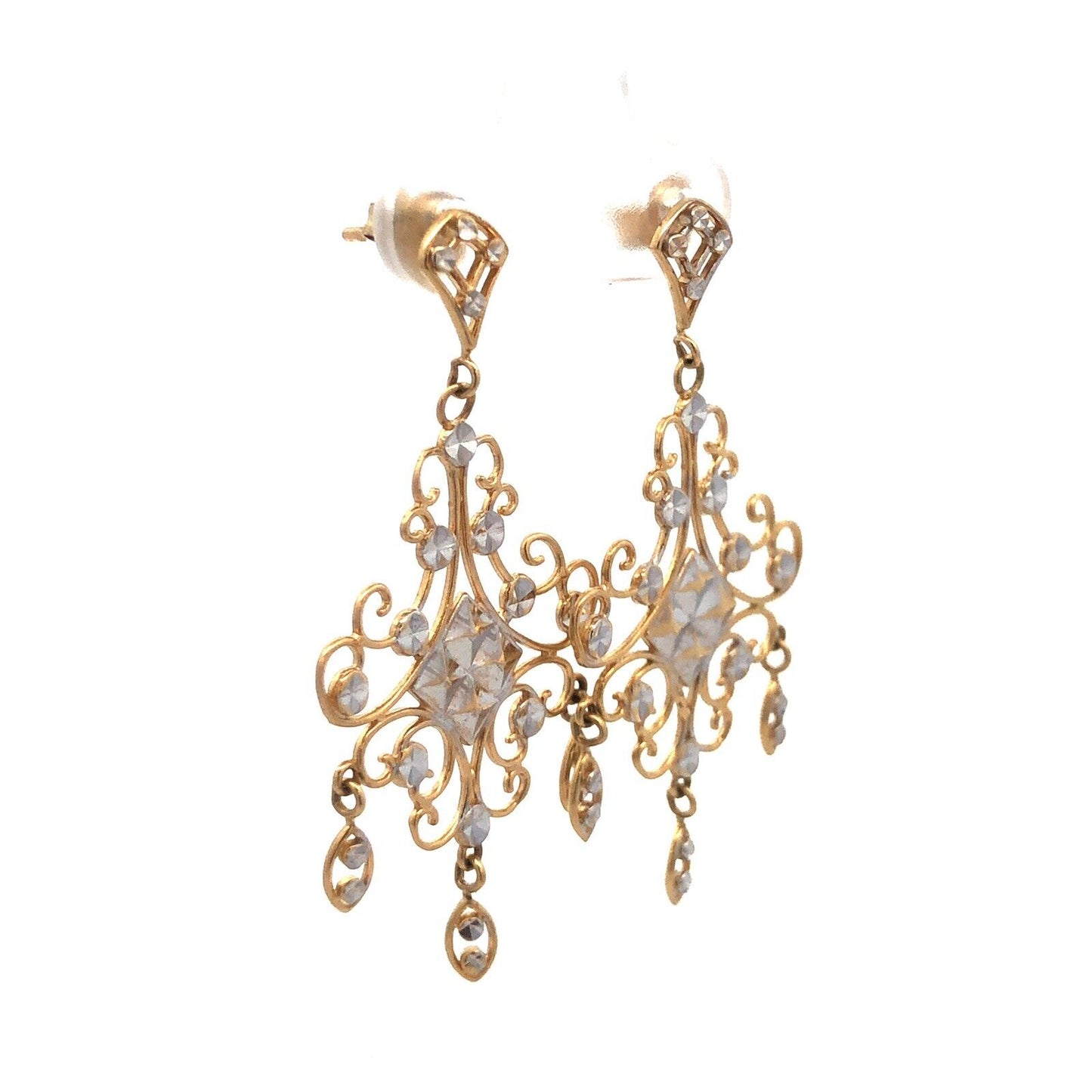 14K White Yellow Gold Chandelier Wedding Bridal Filigree Ornate Dangle Earrings