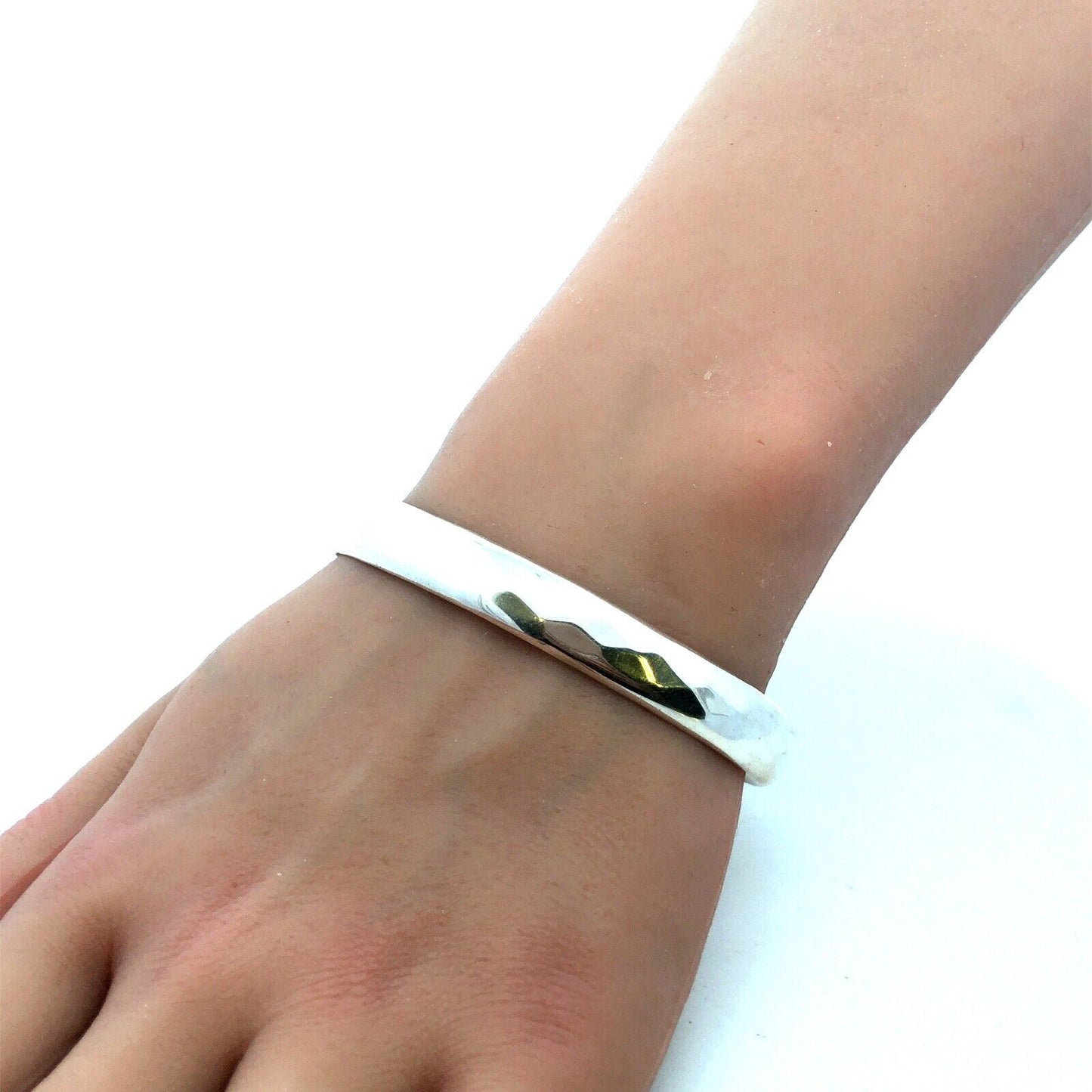 Estate 925 Sterling Silver Hammered Oval Open Cuff Bracelet