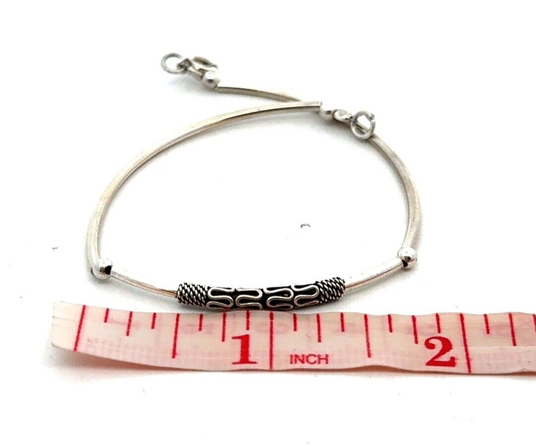 Estate 925 Sterling Silver Round Beaded Stackable Bangle Bracelet