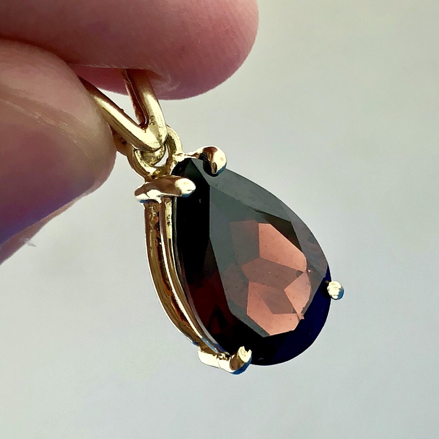 Designer 14K Yellow Gold Pear Shaped Garnet January Occasion Statement Pendant