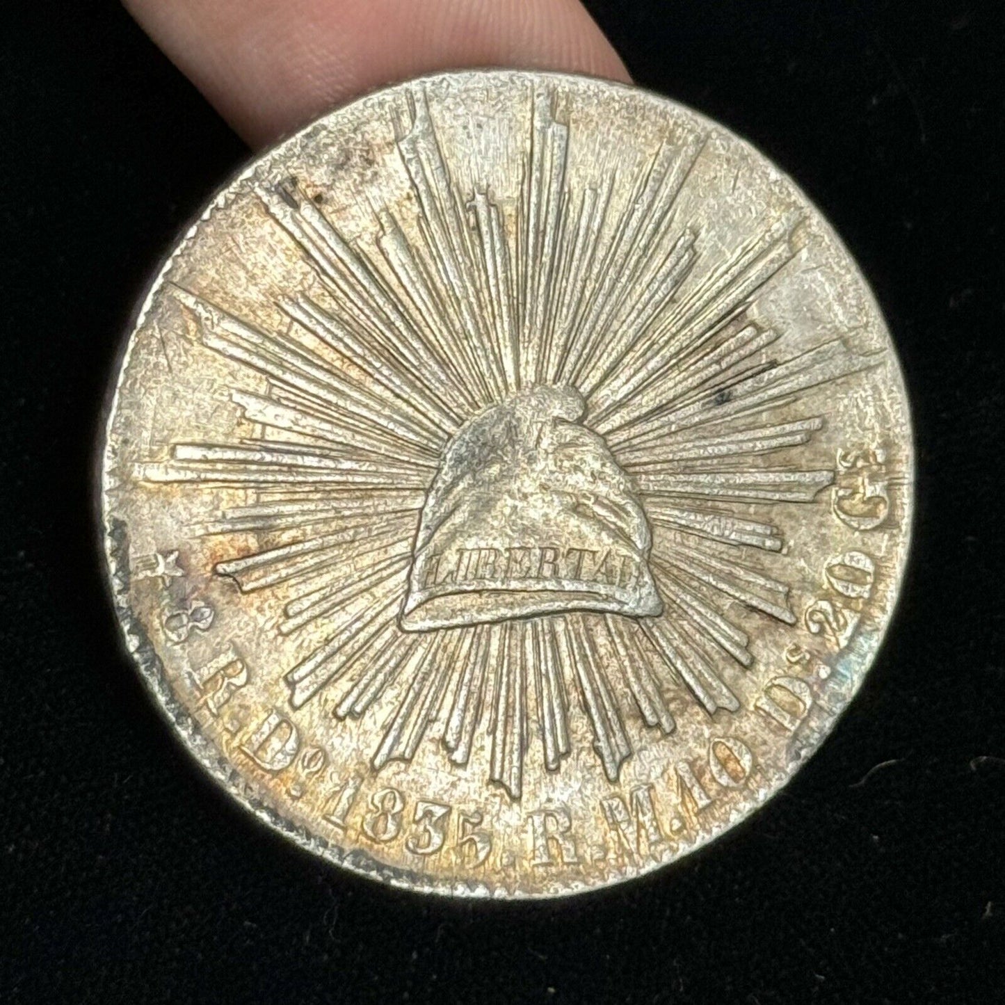 1835 Do Durango Mexico 8 Reales R.M. Cap & Rays Libertad .903 Silver Coin