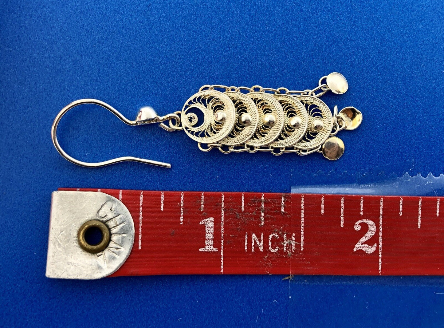 Milor Italy Sterling Silver Filigree Bead Centipede Link Drop Dangle Earrings