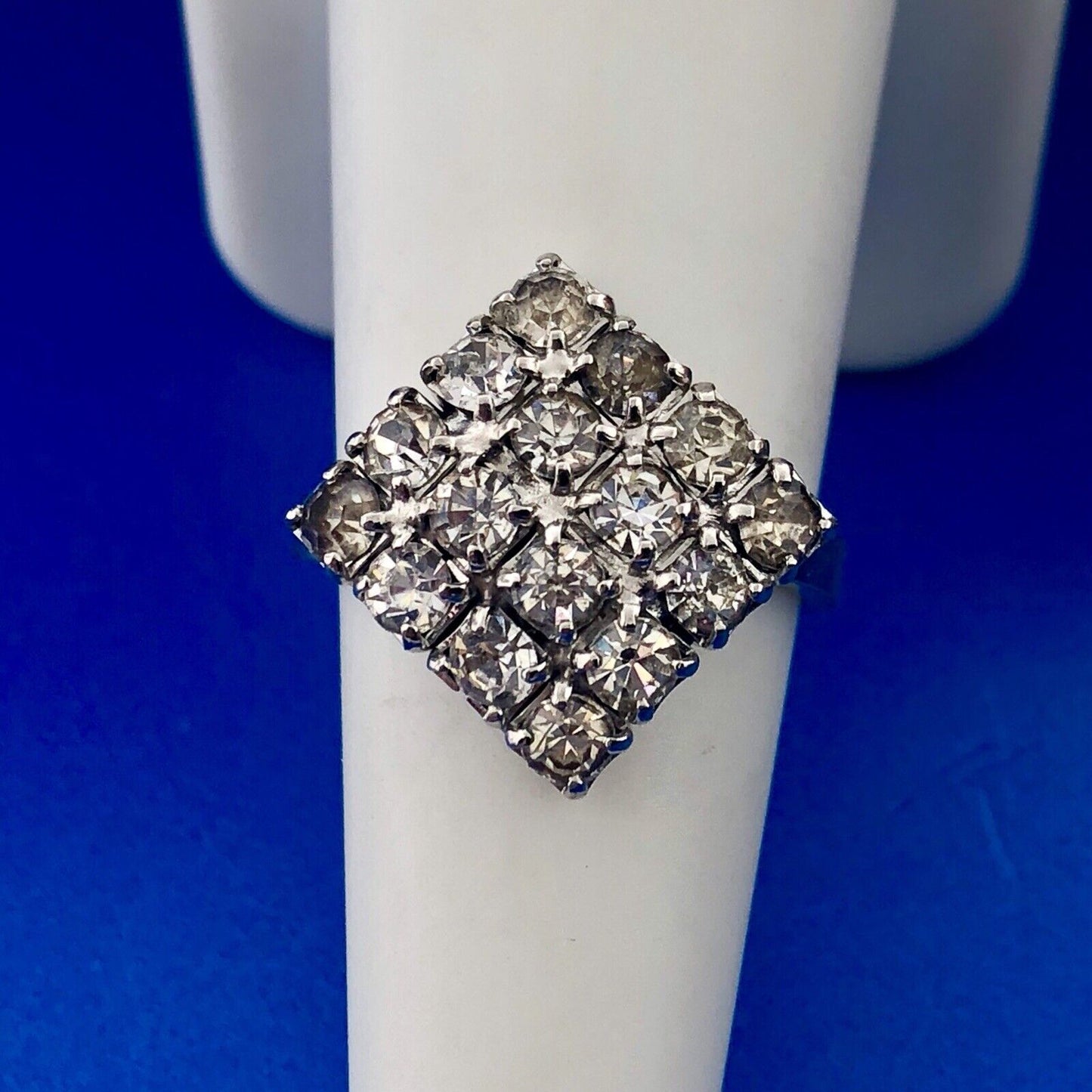 Art Deco Art Nouveau Designer 925 Sterling Silver Rhinestone Cluster Panel Ring