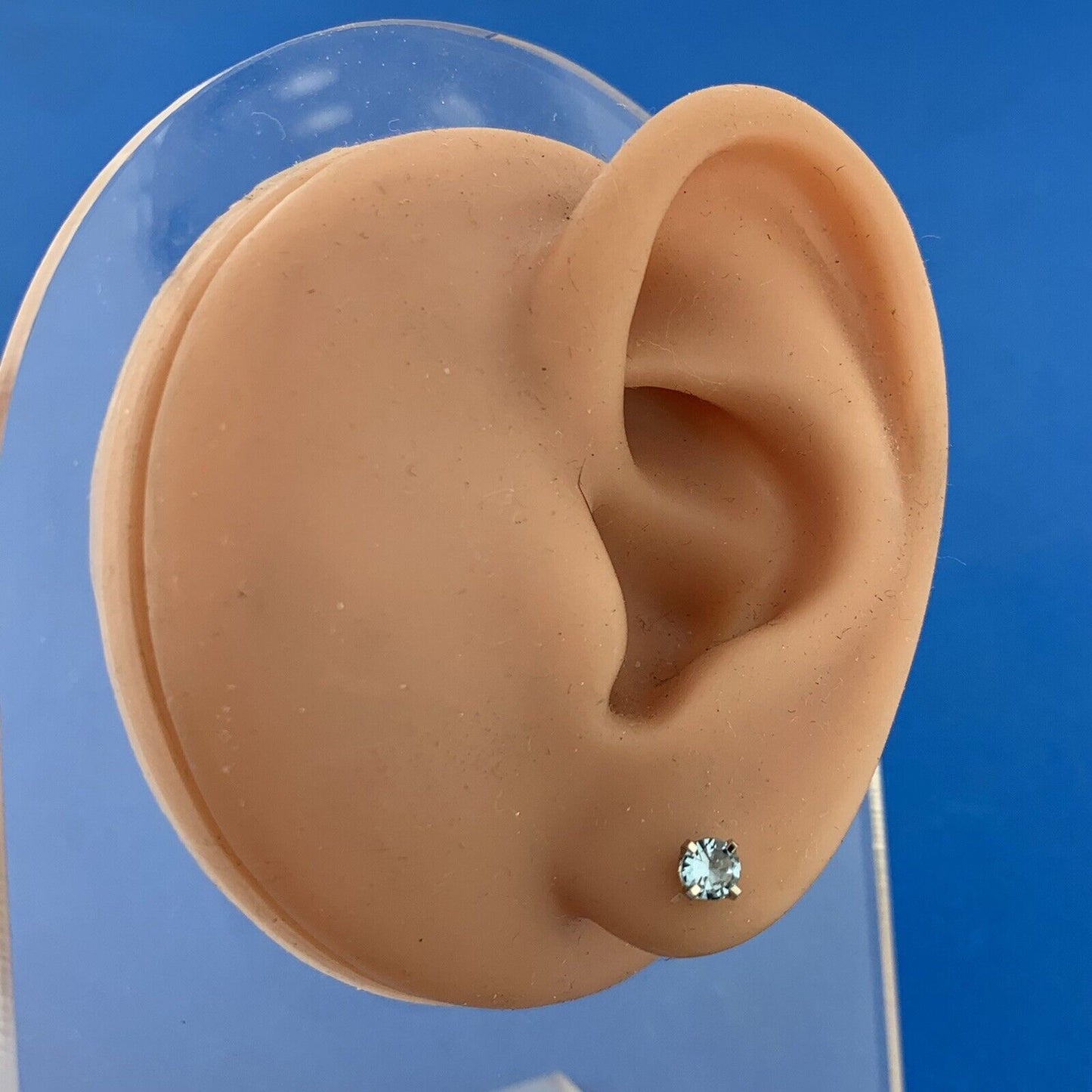 Designer 14K White Gold Aquamarine March Birthday Occasion Starter Stud Earrings