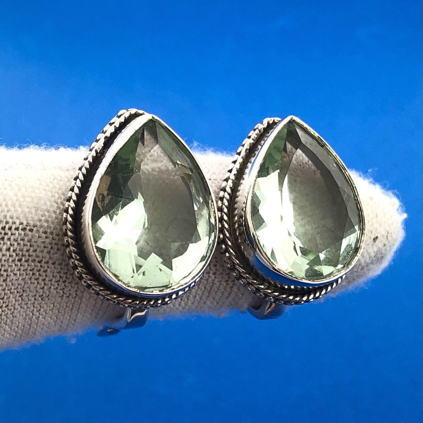 Retro 925 Sterling Silver Pear Pale Green Cubic Zirconia Statement Earrings