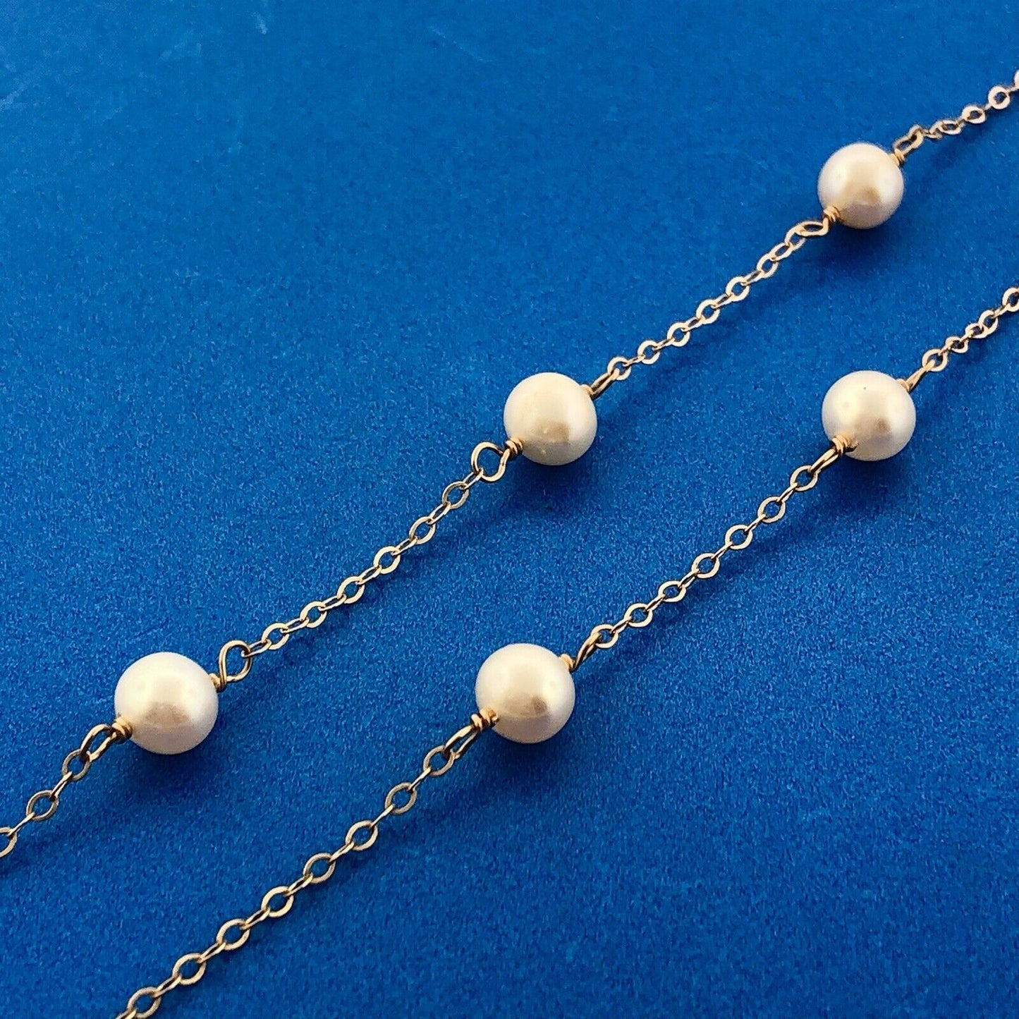 Gorgeous 14k Yellow Gold 6 mm White Pearl Thin Oval Link 16" Chain Necklace