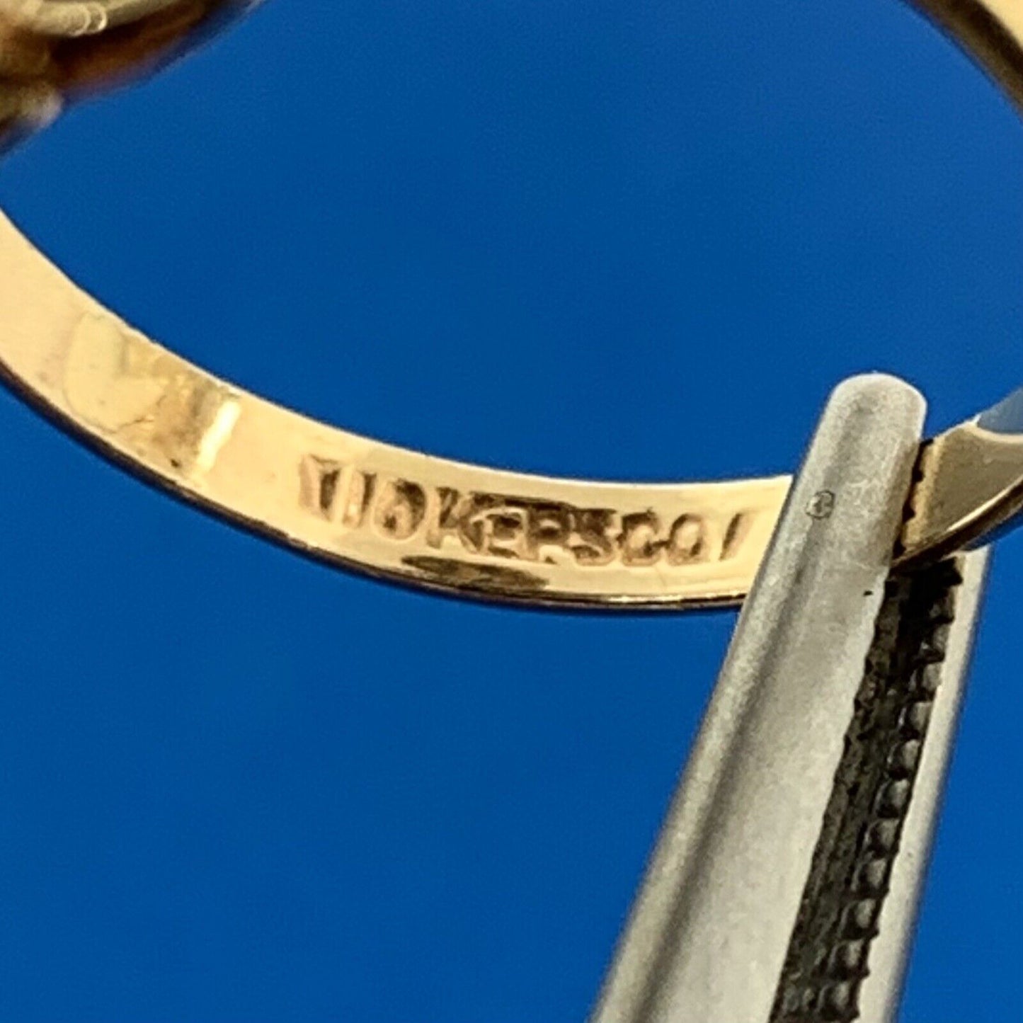 Vintage PSco 10K Yellow Gold Onyx Diamond Black Enamel Scroll Cocktail Ring