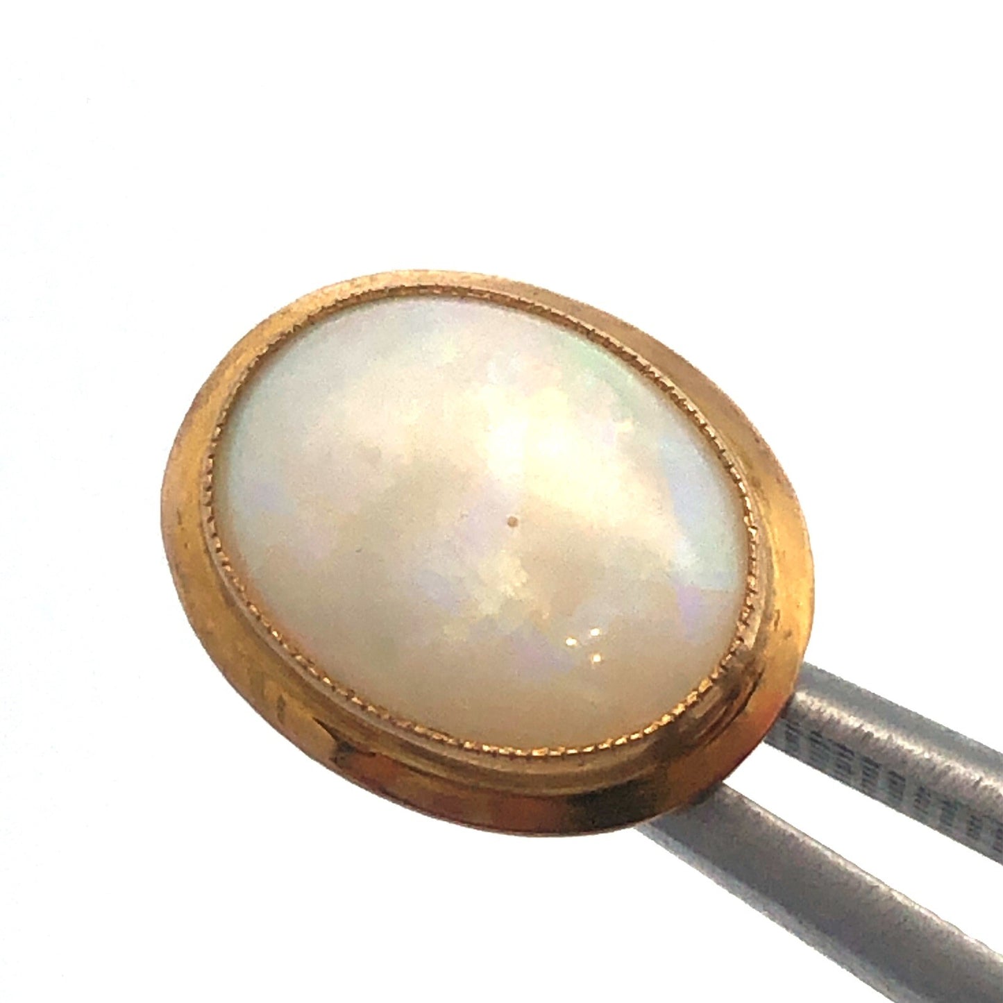 14K Yellow Gold Oval Opal Cabochon October Sweetheart Anniversary Stud Earrings