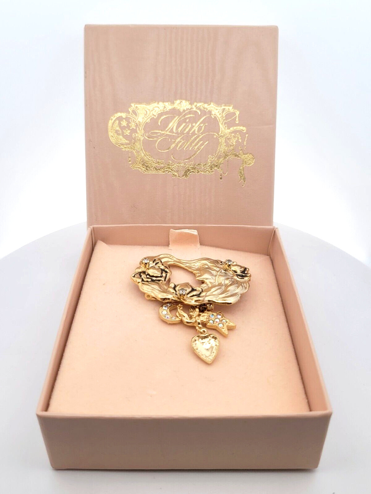Vintage Kirk's Folly "Mother's Pin" CZ Studded Star/Moon/Cherub Charm Brooch