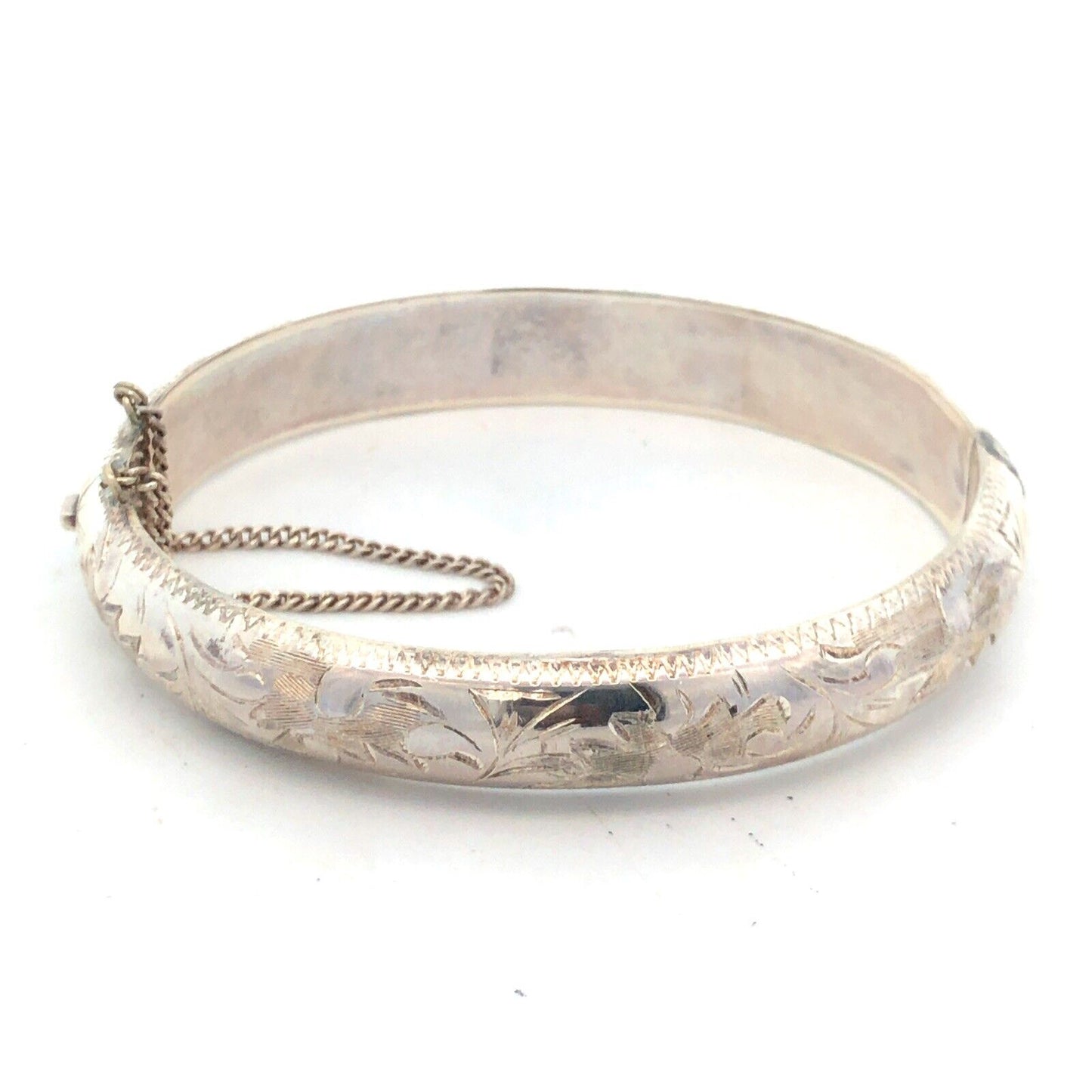 Vintage Longcraft 925 Sterling Silver Floral Scroll Etched Hinged Cuff Bracelet