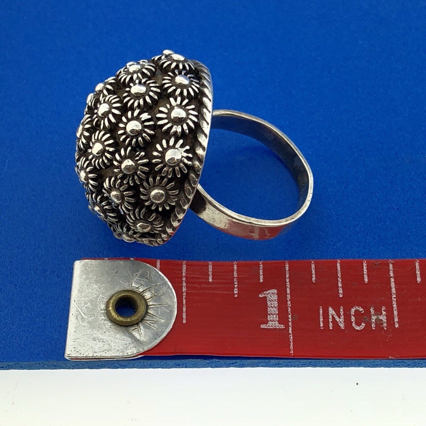 Vintage Taxco Mexico 925 Sterling Silver Floral Mushroom Cap Dome Statement Ring