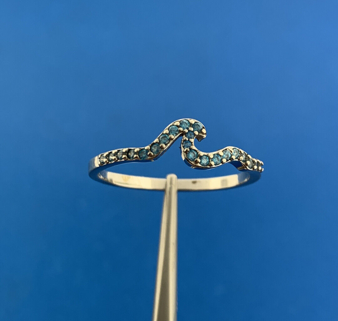 Designer 925 Sterling Silver Round Blue Topaz Wave Stackable Band Ring