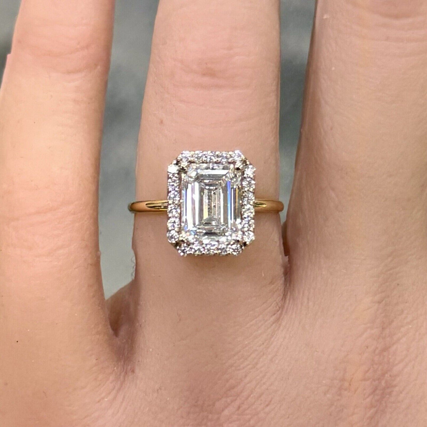 14K Yellow Gold Emerald Lab Created Diamond 2.55 TCW Halo Engagement Ring