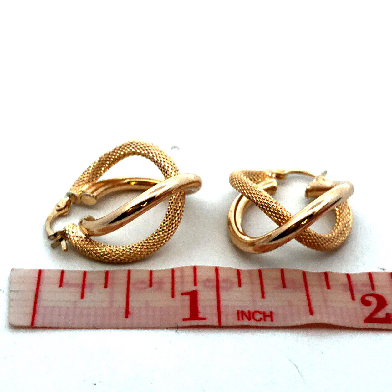 Designer Milor Italy 14K Yellow Gold Snake Skin Textured Double Hoop Earrings