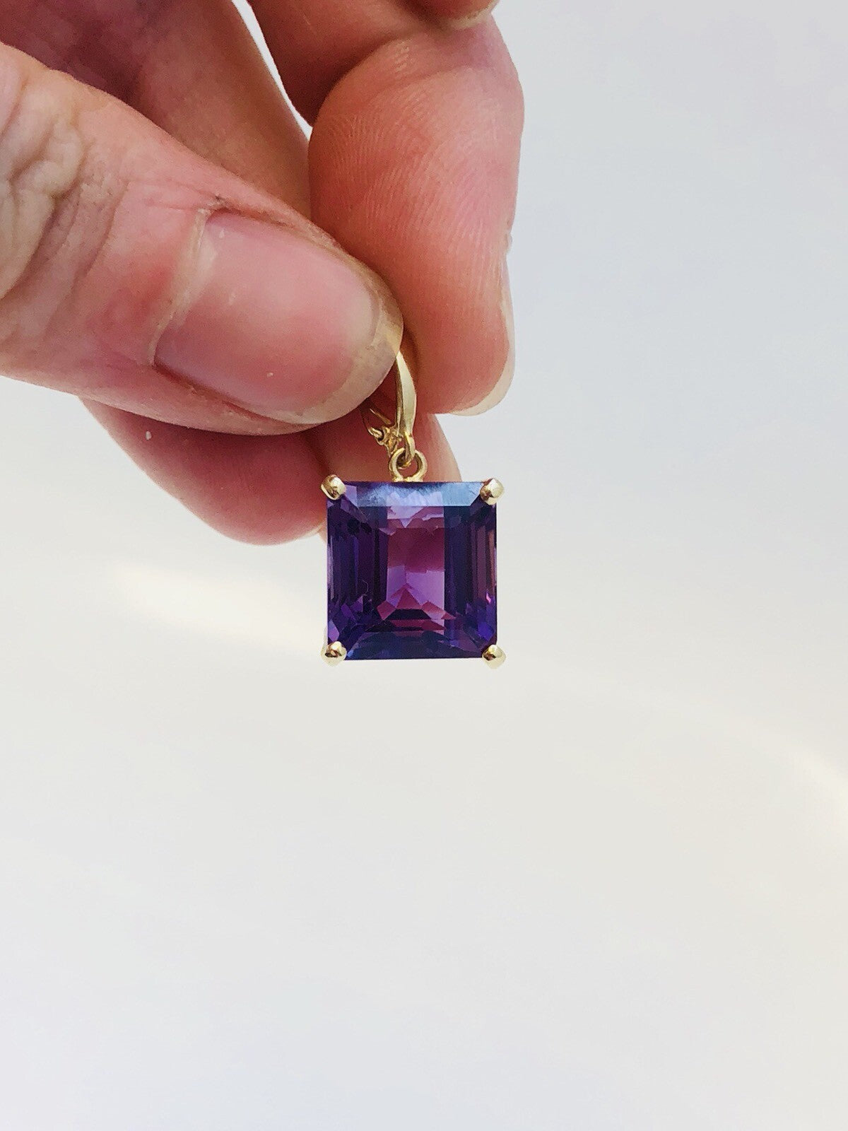 Designer 14K Yellow Gold Amethyst Solitaire Statement Pendant Enhancer