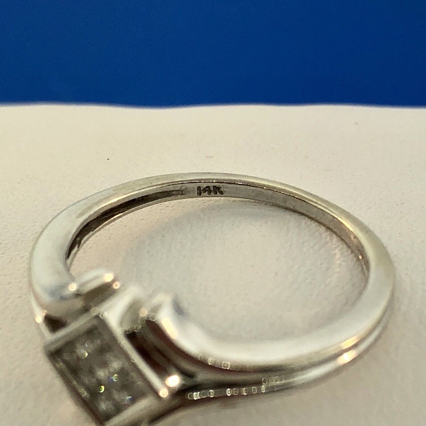 Modernist 14K White Gold Diamond Tension Set Princess Engagement Promise Ring