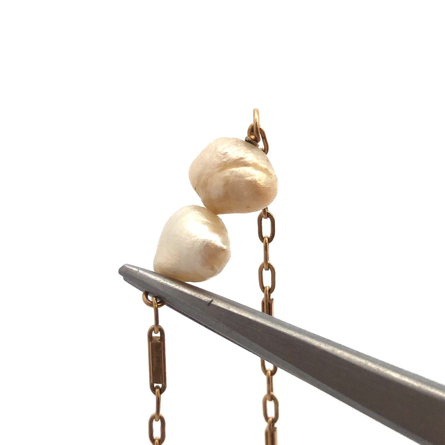 Estate 14K Yellow Gold White Pearl Beaded Bar Link Chain Layering Necklace