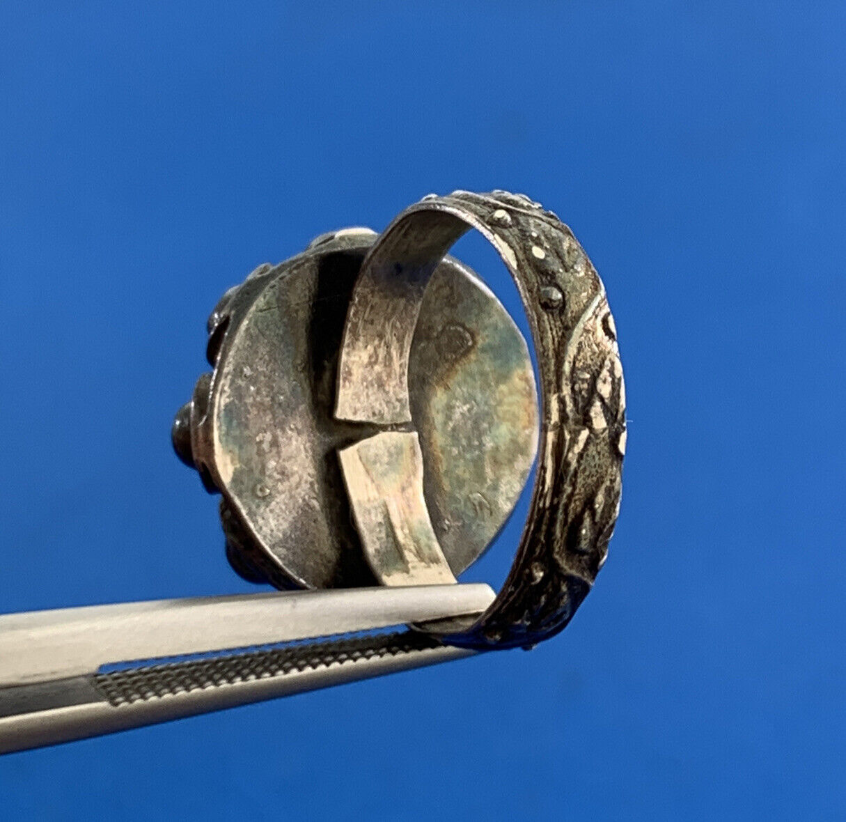 Retro 925 Sterling Silver Filigree Floral Etched Floral Dome Ring