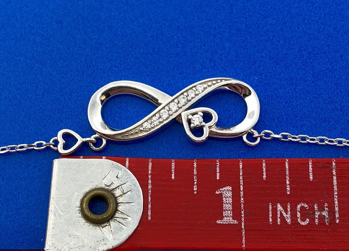 Lovely Sterling Silver 925 Diamond Infinity Eternity Figure 8 Heart Necklace