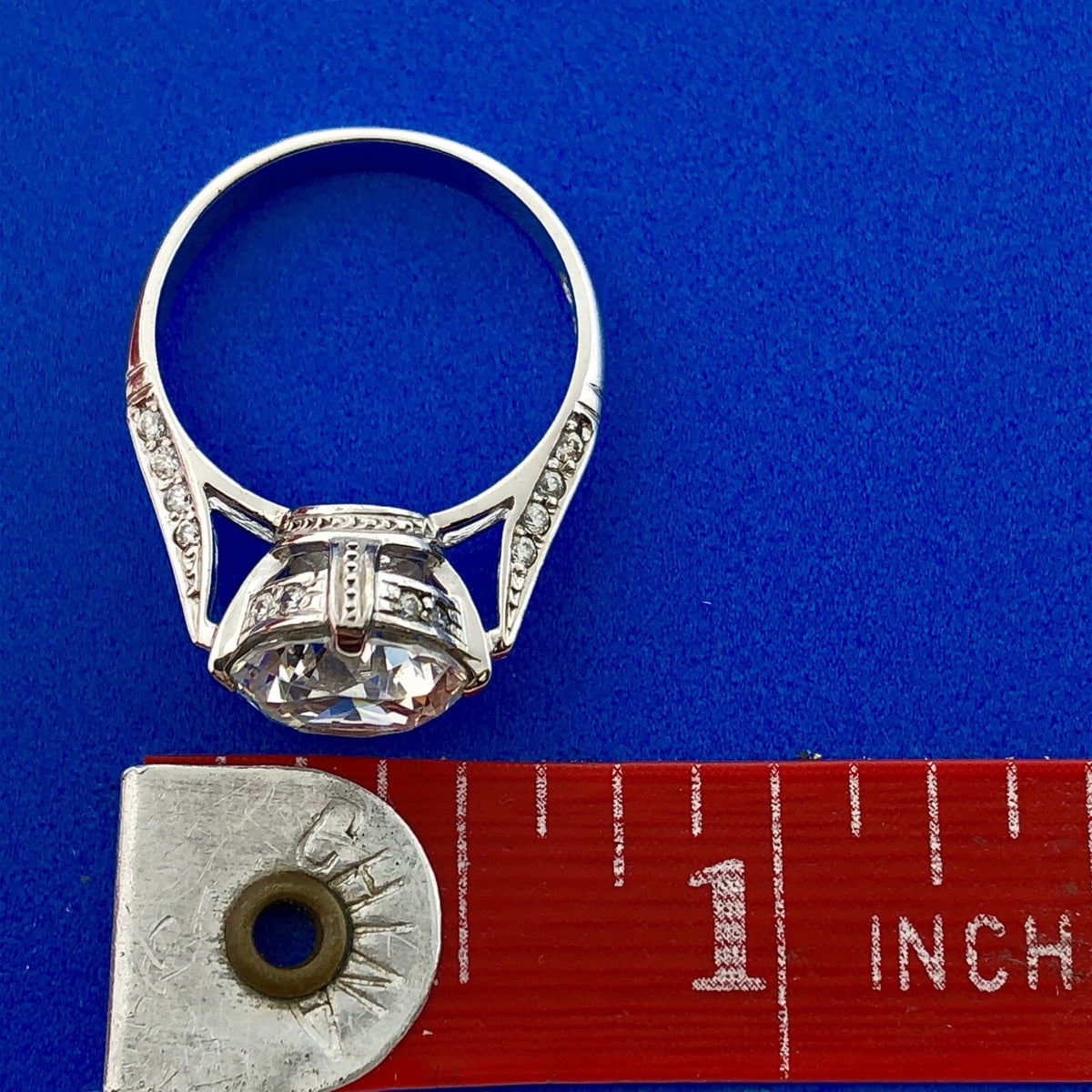 Stunning 14K White Gold Cubic Zirconia CZ Solitaire w CZ Accents Engagement Ring