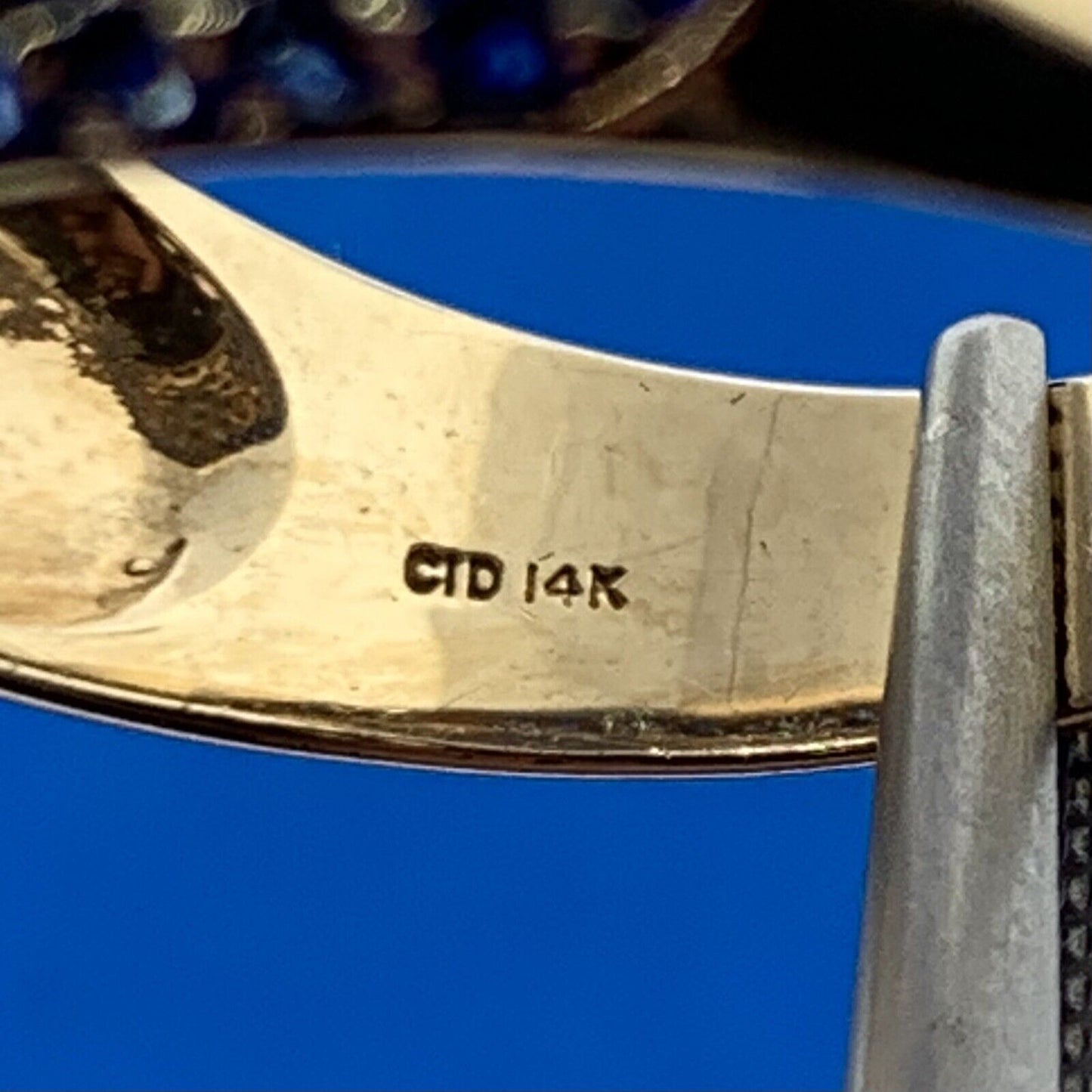 Designer CID 14K Yellow Gold Pave Blue Sapphire Band Ring