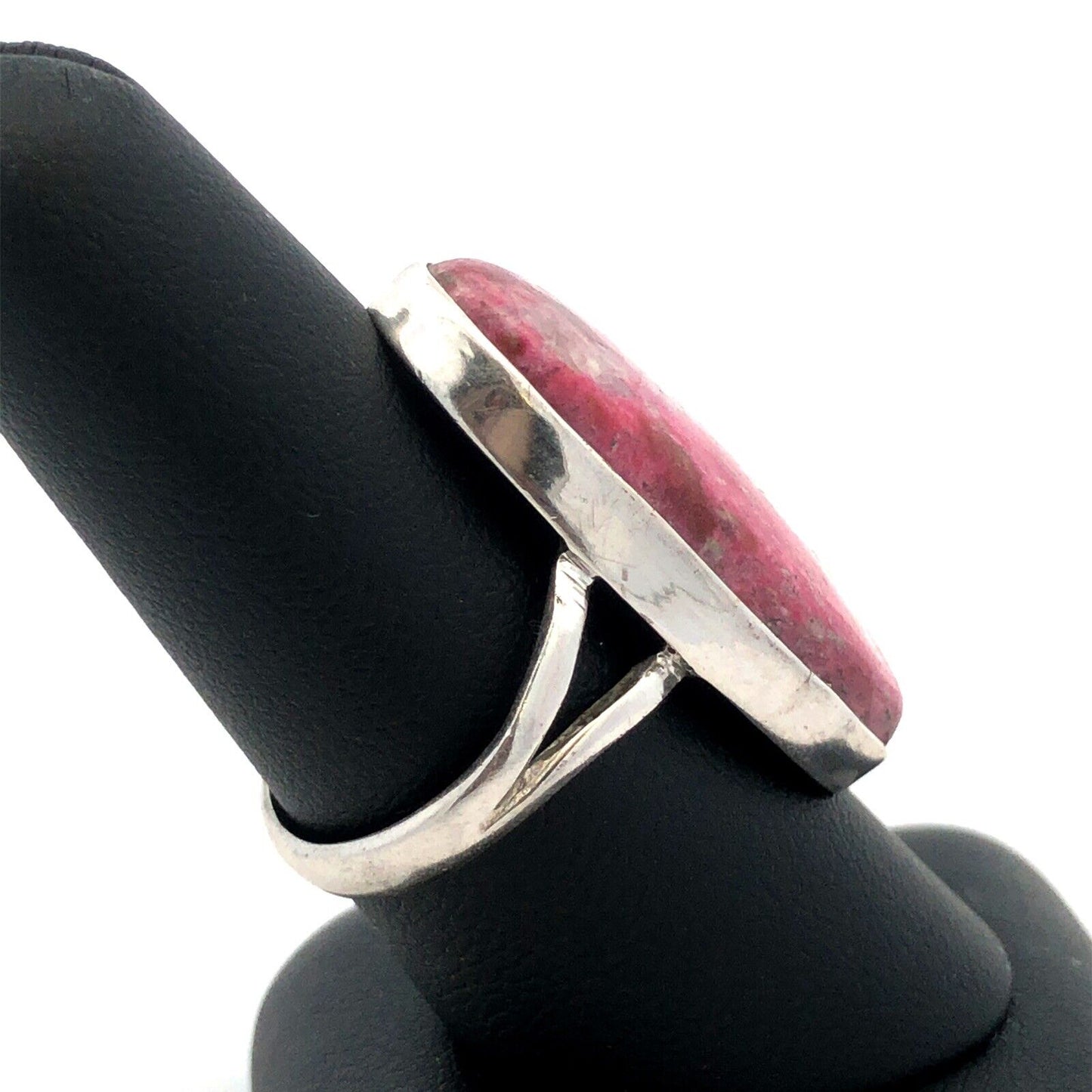 Vintage 925 Sterling Silver Oval Pink Rhodochrosite Statement Ring