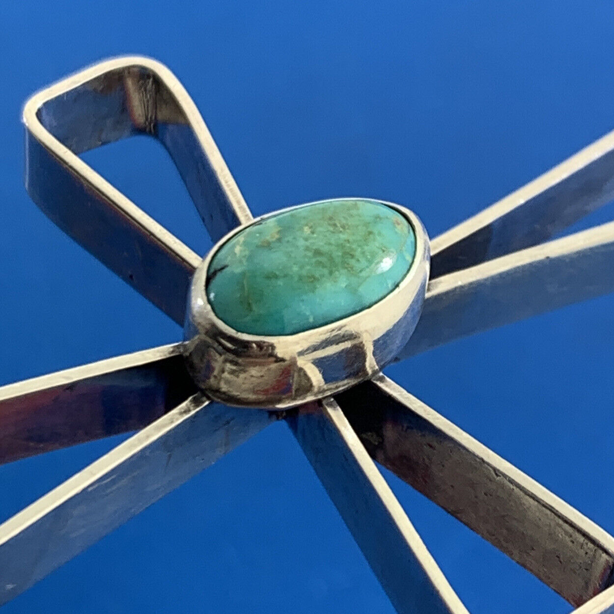 Oval Turquoise 925 Sterling Silver Statement Cross Silver Tone Chain Necklace