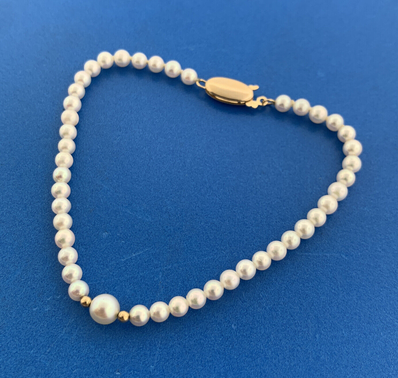 Vintage 14K Yellow Gold Hand Knotted Pearl June Anniversary Bridal Bracelet