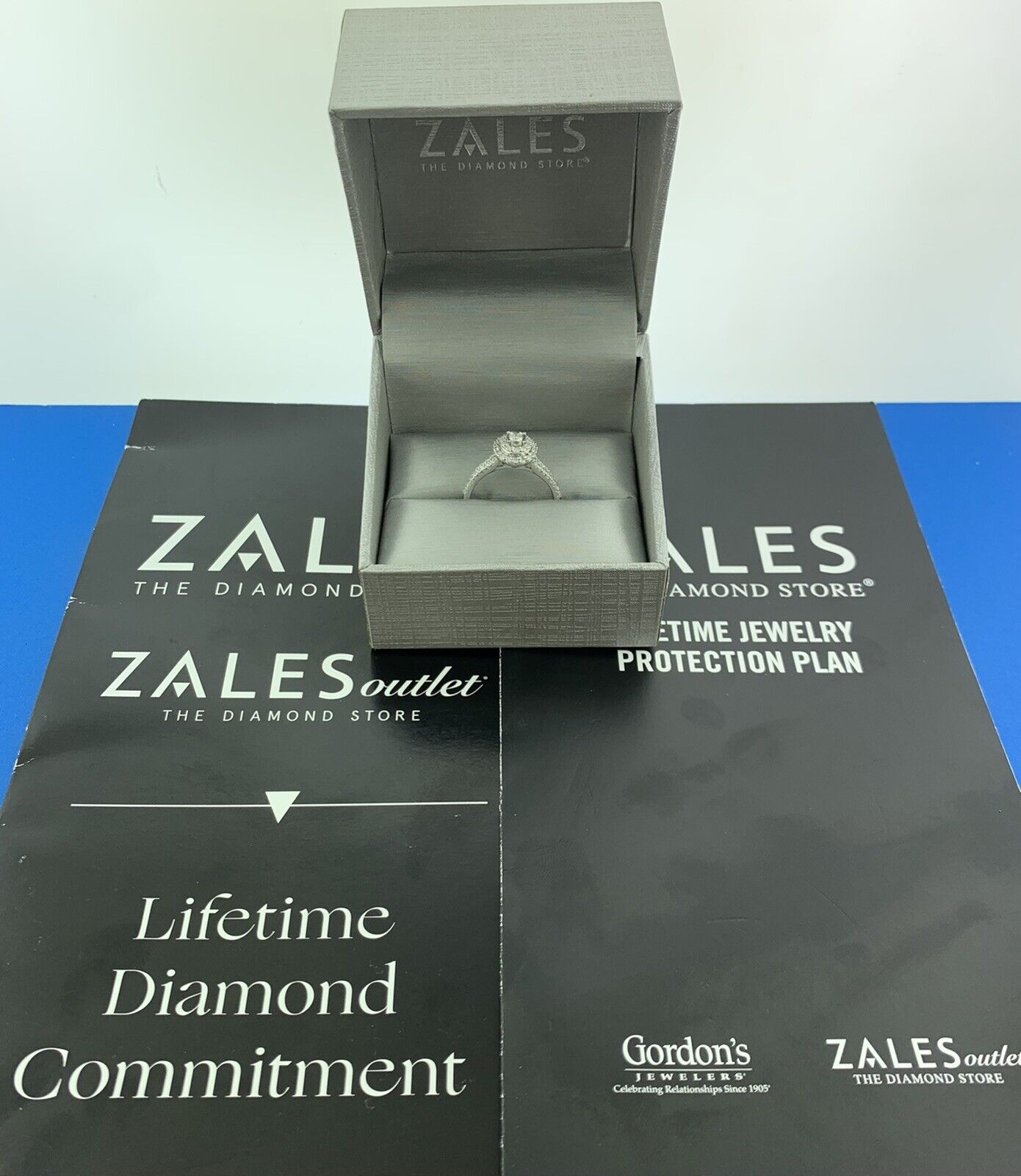 Zales 10K White Gold Diamond Solitaire Double Halo Accented Engagement Ring