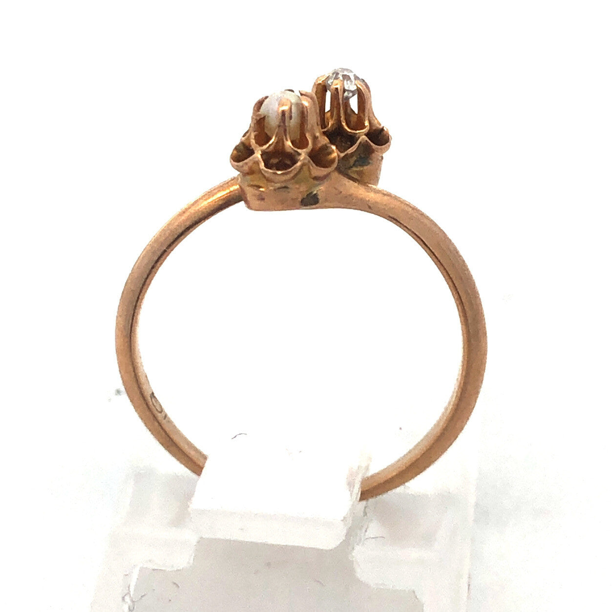 Vintage 10K Yellow Gold Diamond Pearl Bypass Sweetheart Promise Ring Size 3.4