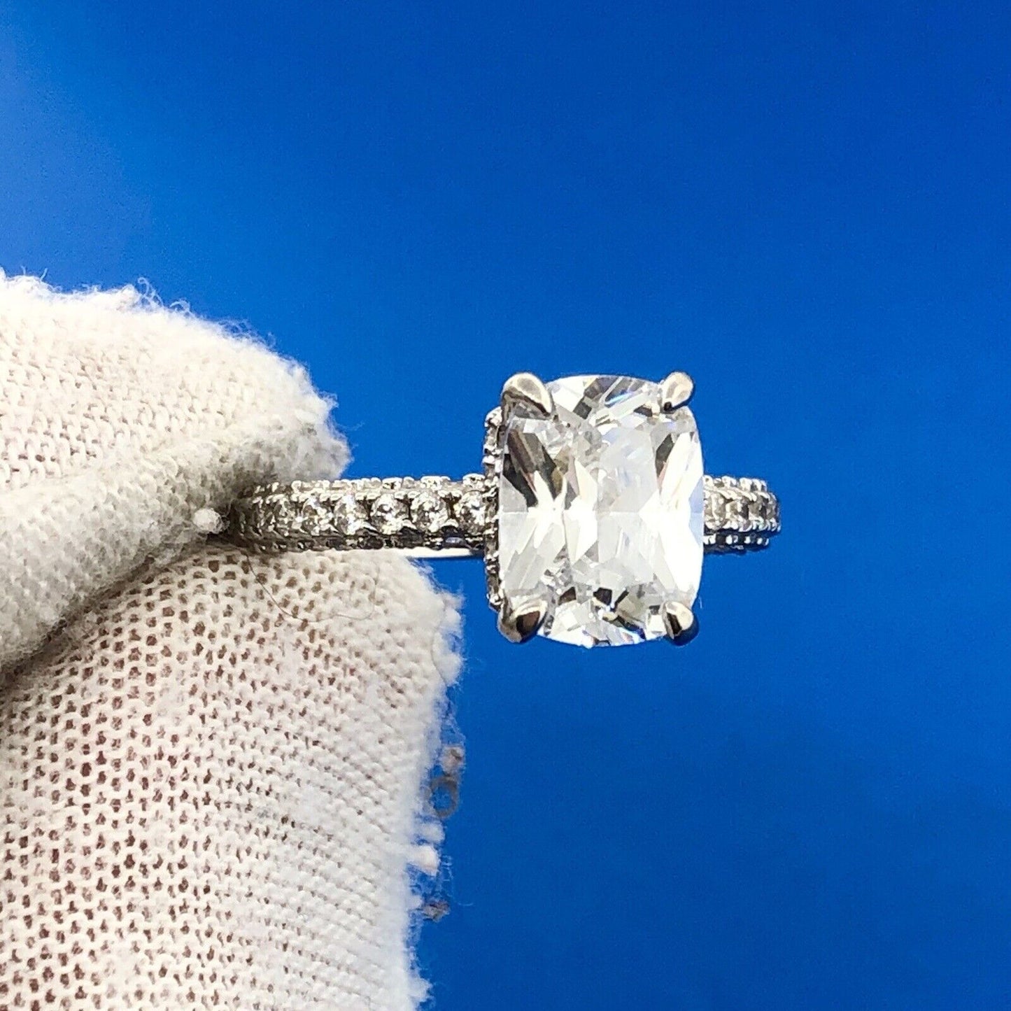 Radiant 925 Sterling Silver Cubic Zirconia CZ Solitaire W/Accent Engagement Ring
