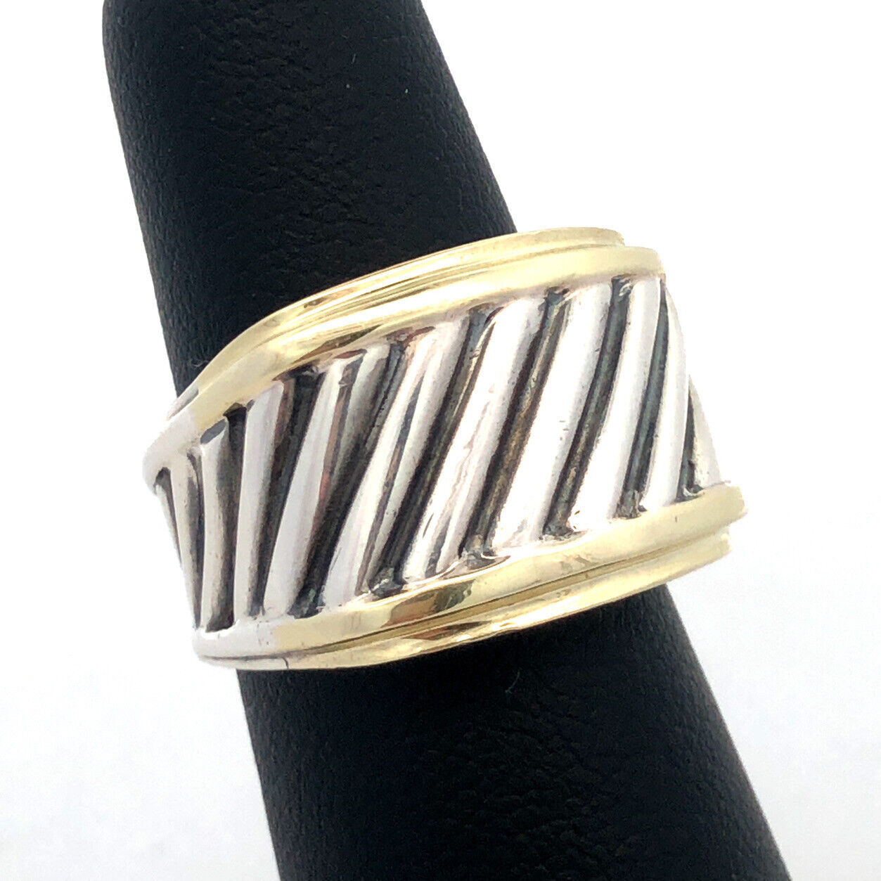 David Yurman 925 Sterling Silver 14K Gold Sculpted Cable Saddle Signet Ring