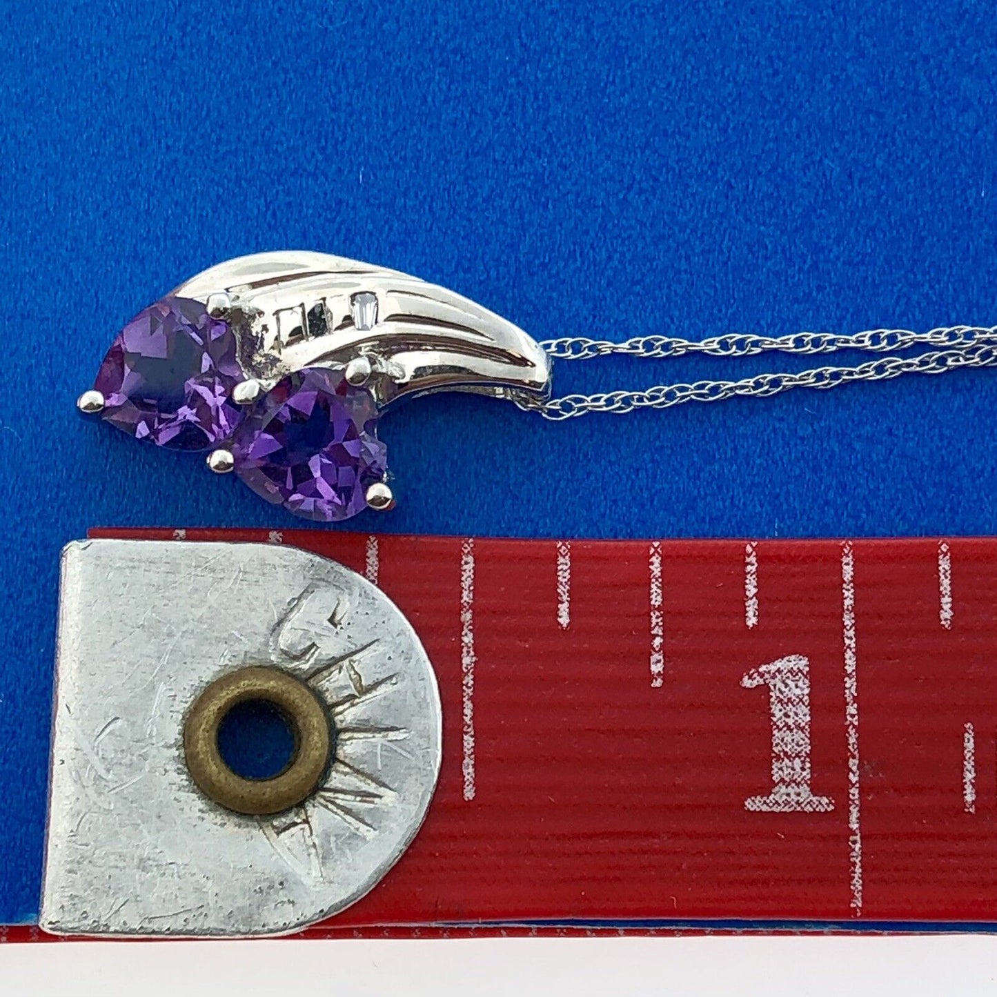 Designer 10K White Gold Amethyst Diamond February Anniversary Occasion Necklace