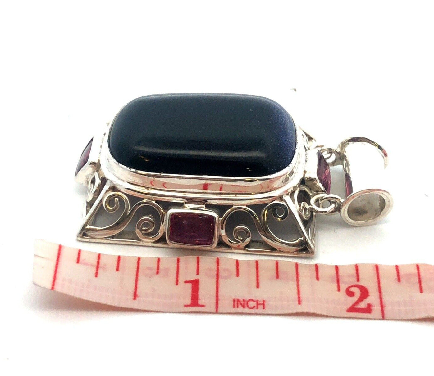 Estate 925 Sterling Silver Rectangle Blue Sandstone Amethyst Statement Pendant
