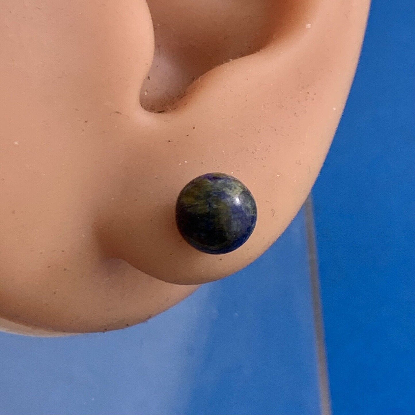 Designer 14K Yellow Gold Lapis Lazuli Bead Ball Solitaire Stud Earrings