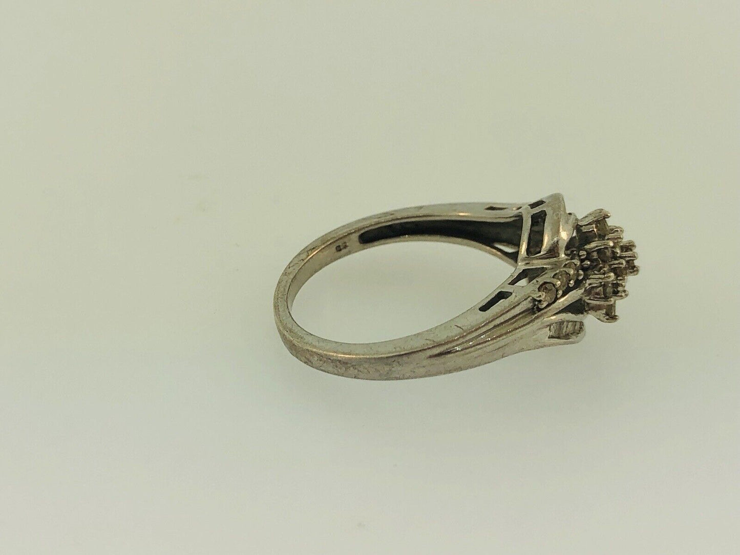 Sterling Silver 925 Diamond Waterfall Cluster Engagement Bridal Ring