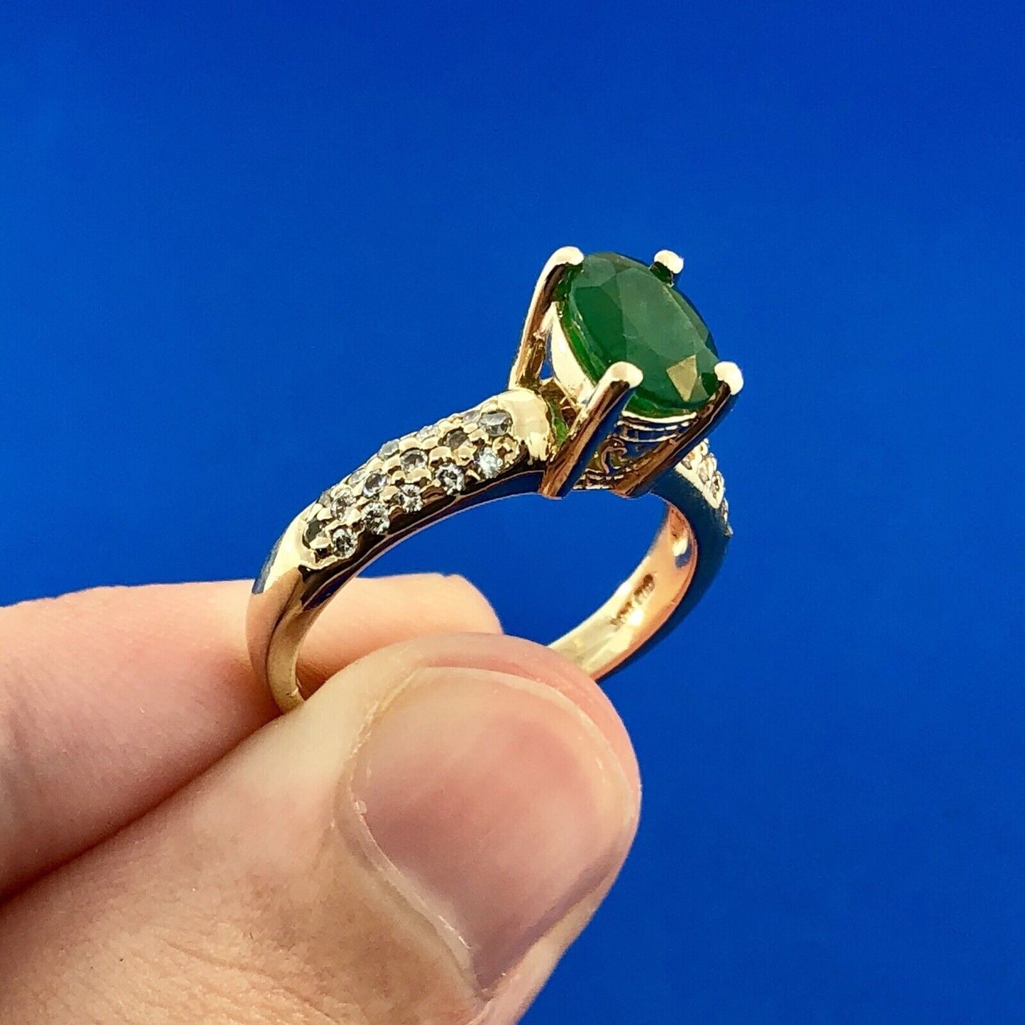 Designer 14K Yellow Gold Emerald Diamond Engagement Cocktail Statement Ring