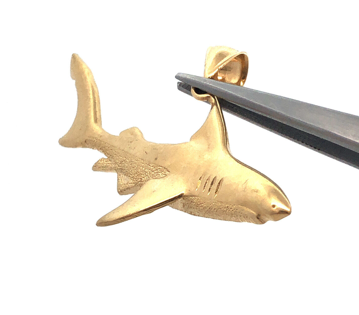 Vintage 14K Yellow Gold Swimming Shark Nautical Ocean Fish Statement Pendant