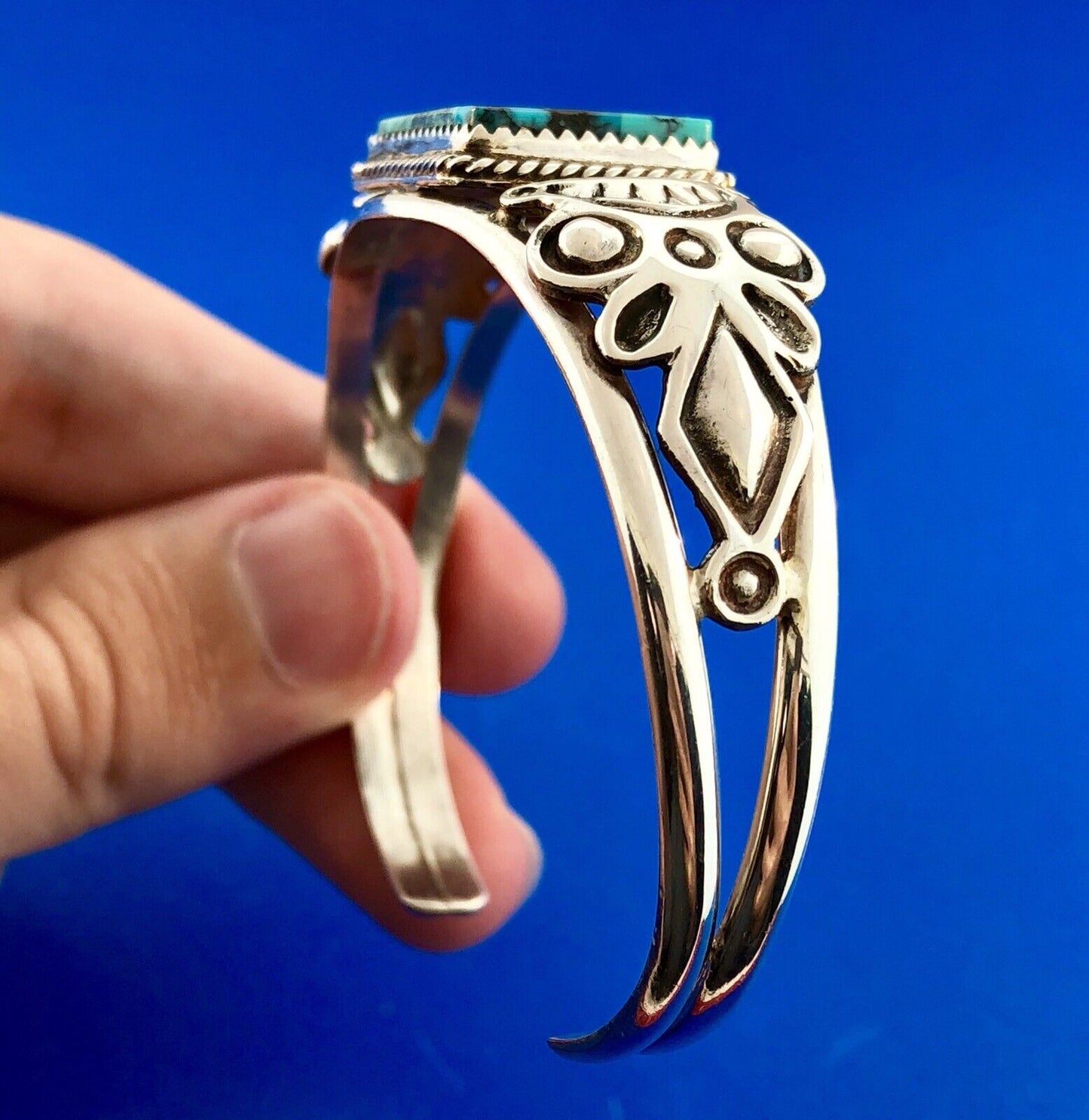 Vintage Benjamin Piaso Jr Navajo Sterling Silver Turquoise Mosaic Cuff Bracelet