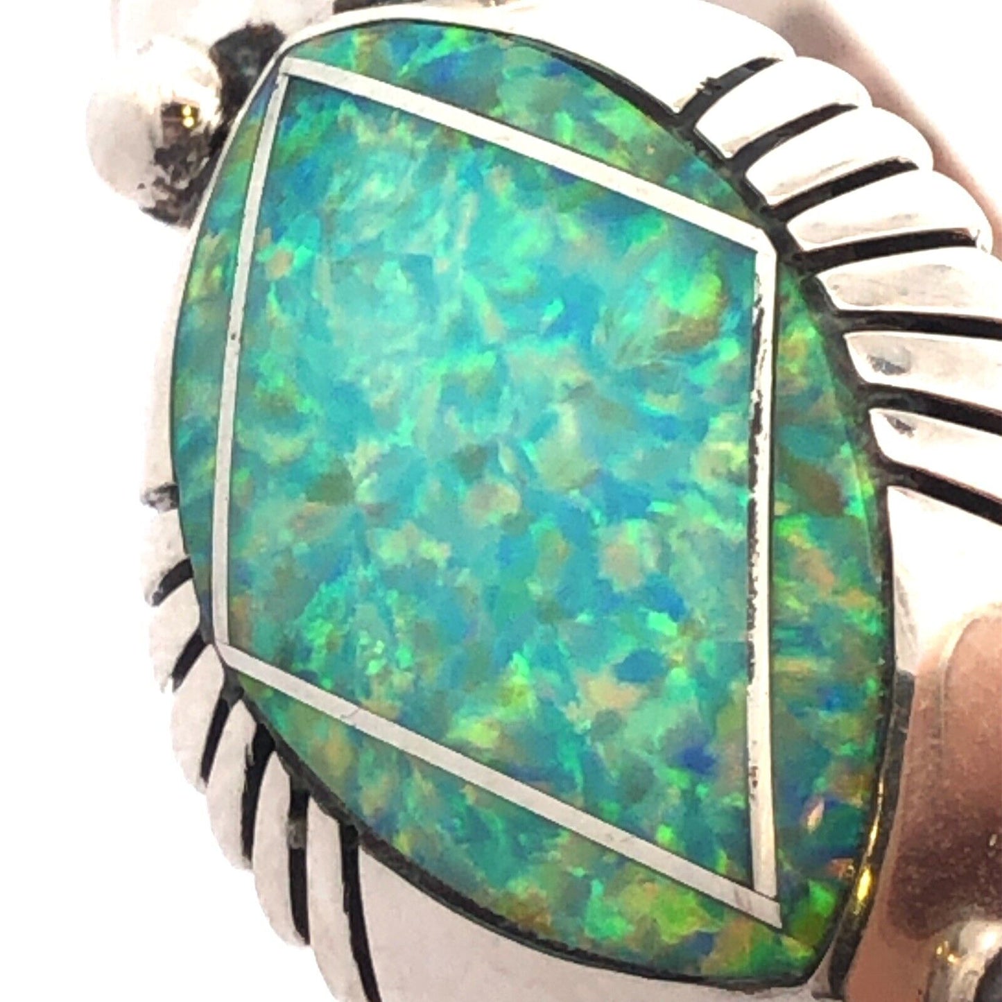 Native American Jerry T Nelson 925 Sterling Silver Blue Opal Oval Cuff Bracelet