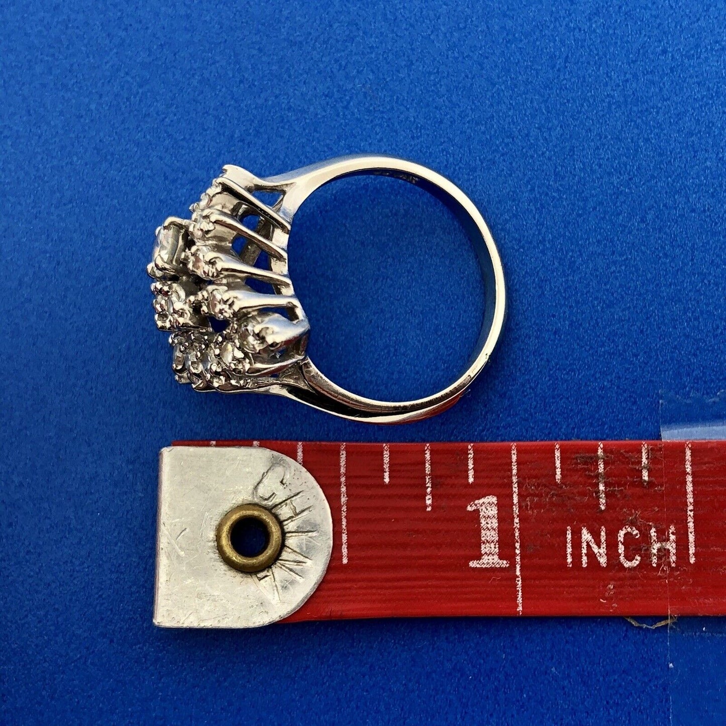 Art Deco 14K White Gold Diamond Free Form Heart Cluster Engagement Cocktail Ring