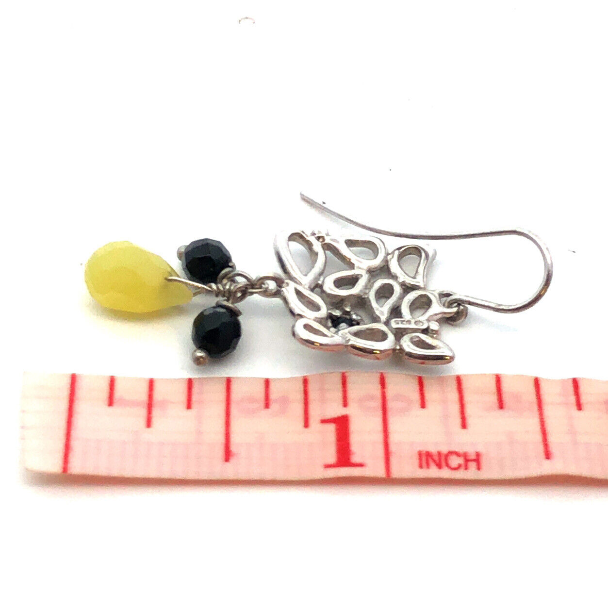 Vintage 925 Sterling Silver Black Onyx Chrysoprase Modernist Dangle Earrings