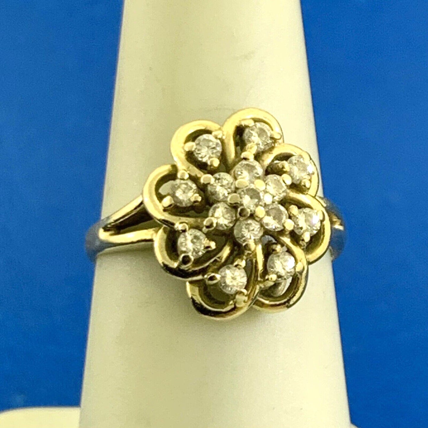 Designer Estate 14K Yellow Gold Diamond Flower Cluster Cocktail Ring