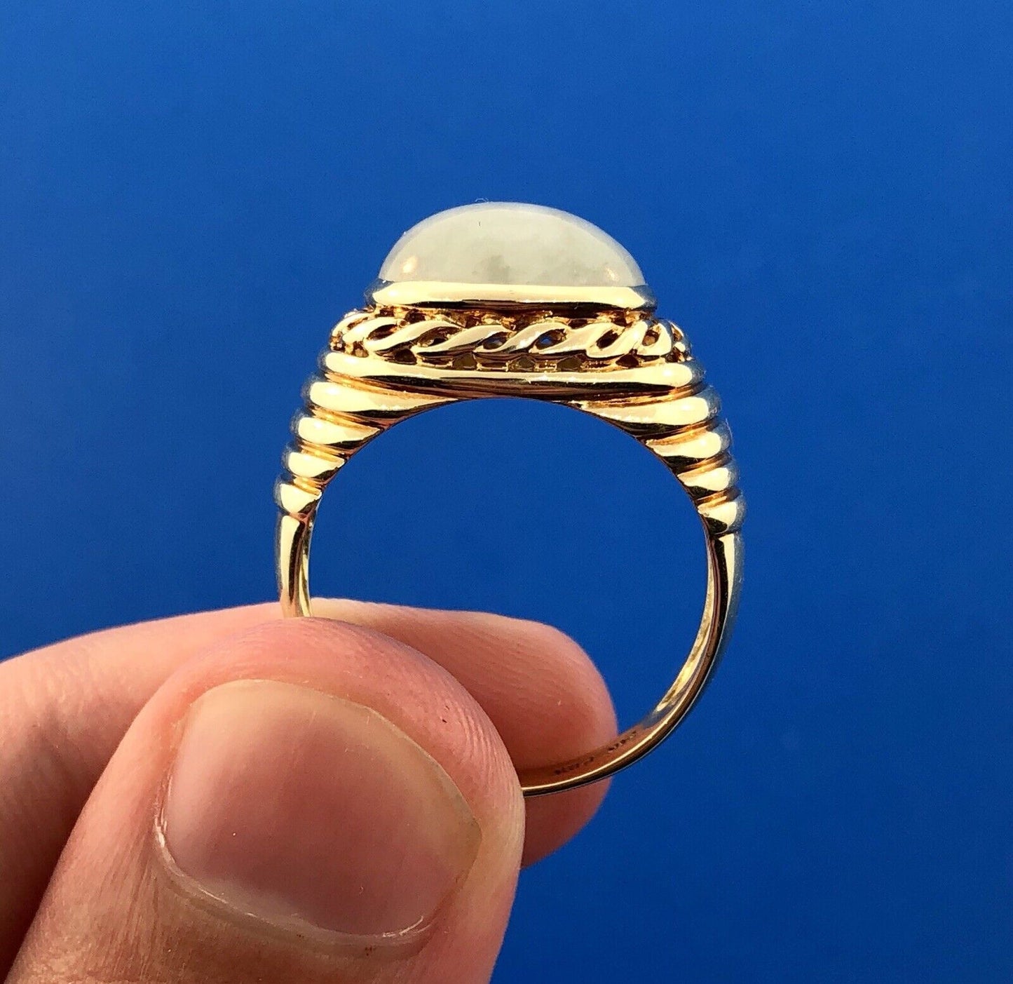 Designer PDV 14K Yellow Gold Oval Jade Jadeite Modernist Ribbed Dome Ring