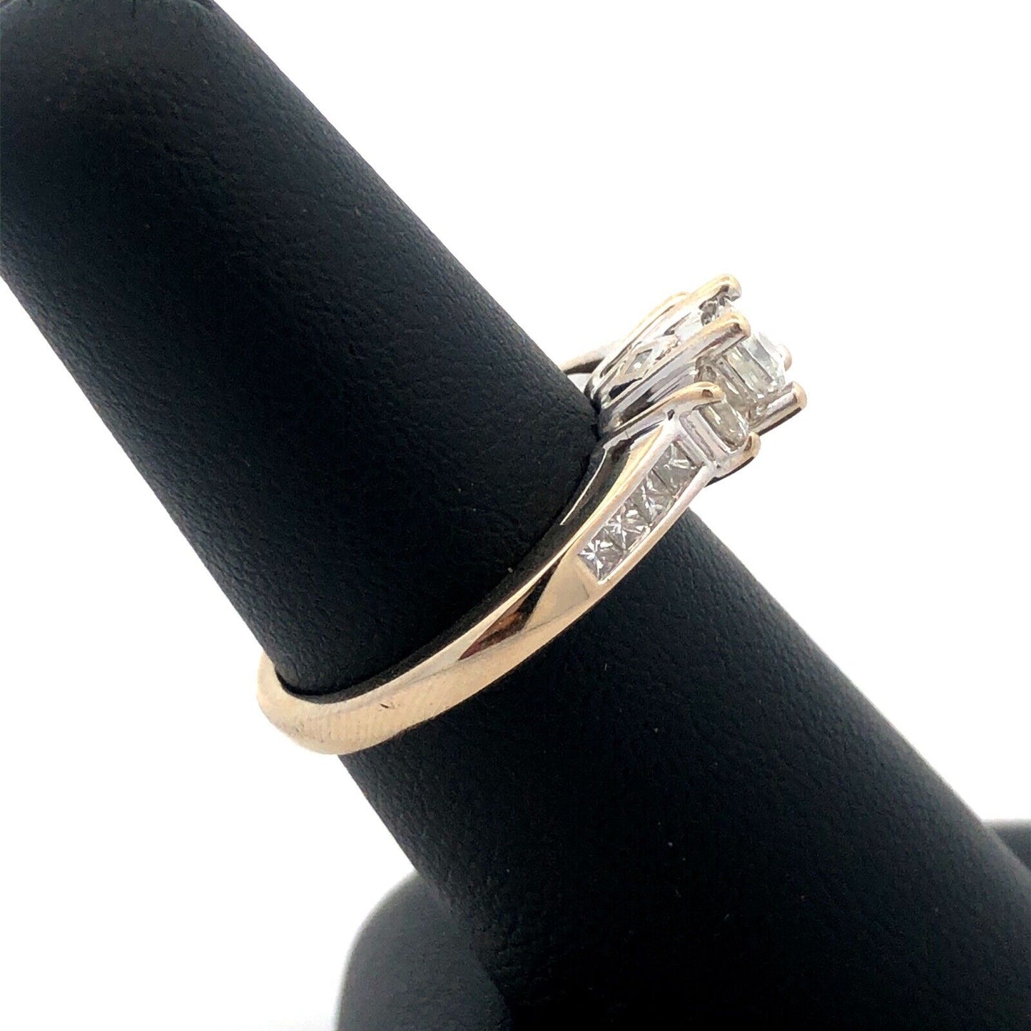 Designer ZEI 14K White Gold Princess Trio Diamond Engagement Ring Size 6.75