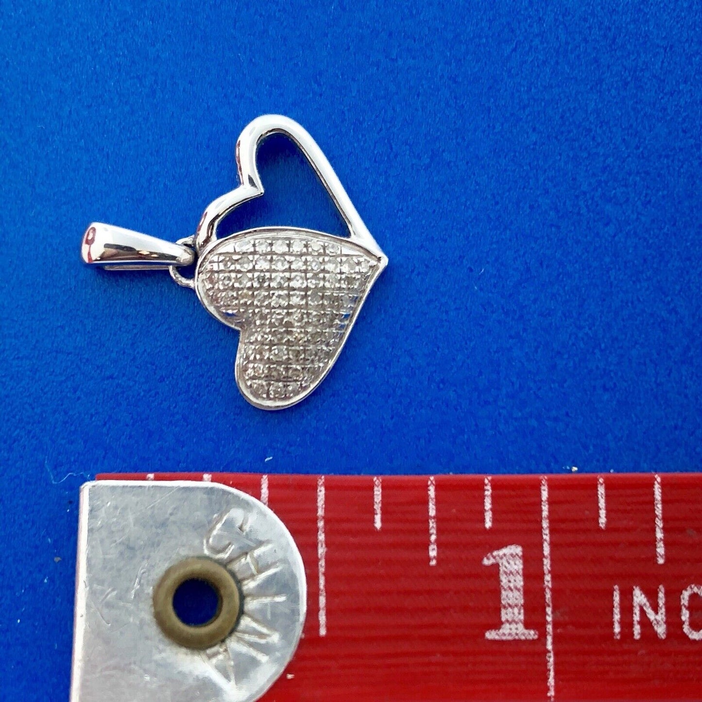Designer 10K White Gold Diamond Double Heart Sweetheart Promise Charm Pendant