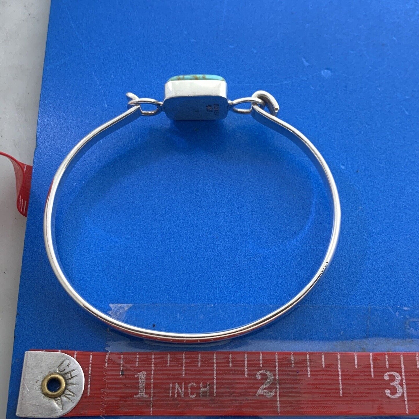 Artisan Mexico 925 Sterling Silver Square Turquoise Bangle Bracelet