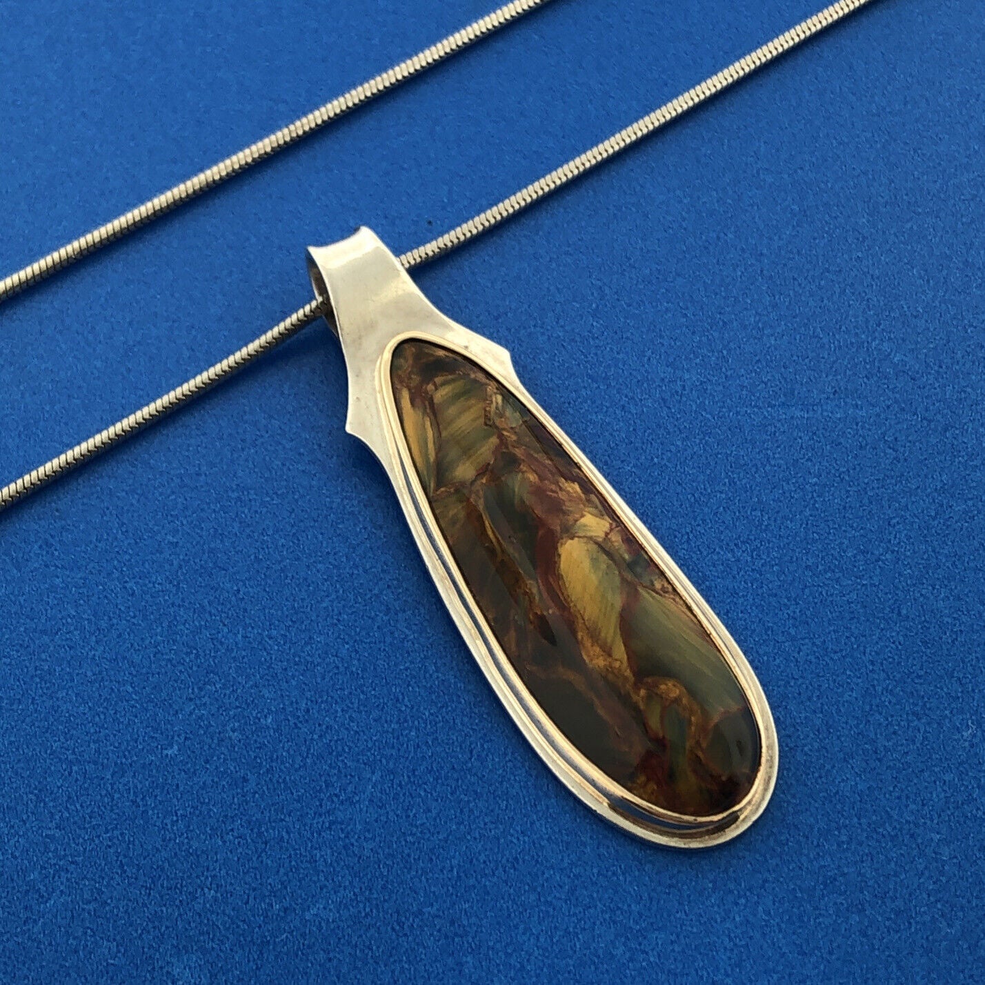 Designer IDEN Sterling Silver 925 14k YG Trim Iridescent Agate 18" Necklace